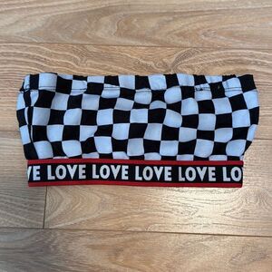 Minette women’s checkered tube top size xs with love band